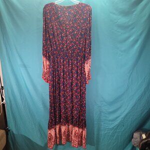 Bohemian Maxi Dress By PrettyGarden - Floral & Paisley Print Long Sleeves Size L